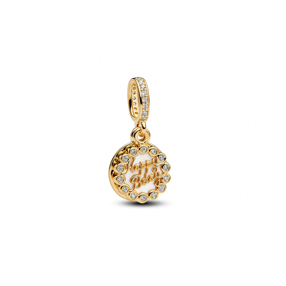 Charm pendentif Pandora Moments, gateau d'anniversaire en métal doré or jaune 585/1000, 763787C01