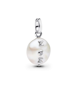 Charm pendentif Pandora moments, MUM et perle de culture d'eau douce baroque en argent 925/1000, 793783C01