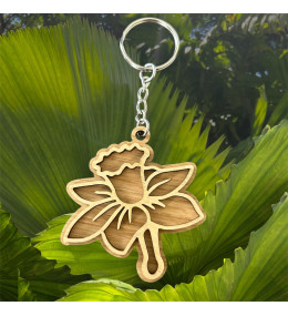 Porte clés jonquille tige chêne 3D et acier by Stauffer "bijou officiel de la fête des jonquilles de Gerardmer"