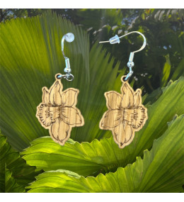 Boucles d'oreilles jonquilles en chêne et argent by Stauffer "bijou officiel de la fête des jonquilles de Gerardmer"