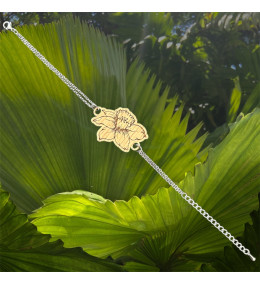 Le Bracelet jonquille en chêne gravé et acier by Stauffer "bijou officiel de la fête des jonquilles de Gerardmer"