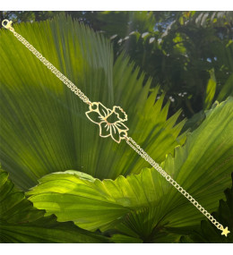 Le Bracelet jonquille en chêne découpé et acier doré by Stauffer "bijou officiel de la fête des jonquilles de Gerardmer"