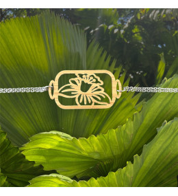 Bracelet jonquille en chêne tour découpé et acier by Stauffer "bijou officiel de la fête des jonquilles de Gerardmer"