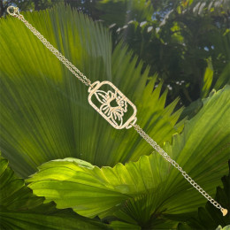 Le Bracelet jonquille en chêne tour découpé et acier doré by Stauffer "bijou officiel de la fête des jonquilles de Gerardmer"