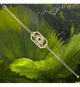 Le Bracelet jonquille en chêne tour découpé et acier doré by Stauffer "bijou officiel de la fête des jonquilles de Gerardmer"