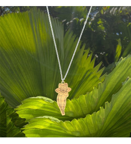 Collier jonquille en chêne gravé et acier by Stauffer "bijou officiel de la fête des jonquilles de Gerardmer"