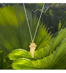 Collier jonquille en chêne gravé et acier doré by Stauffer "bijou officiel de la fête des jonquilles de Gerardmer"