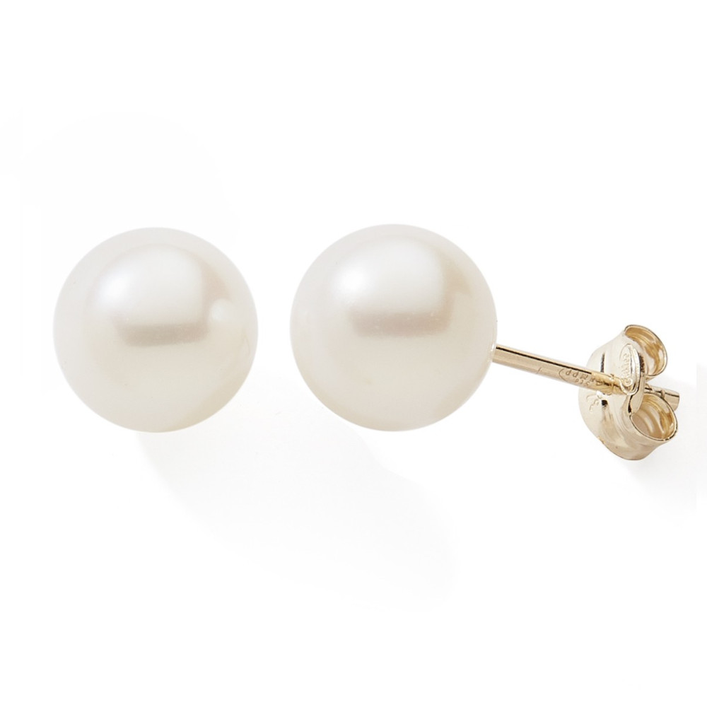 Boucles d'oreilles or jaune 375/1000, perles de culture de 7,5/8 mm by Stauffer