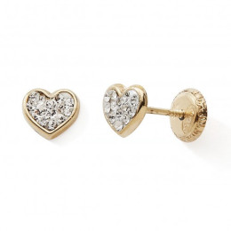Les Boucles d'oreilles or jaune 375/1000, coeur et cristaux by Stauffer