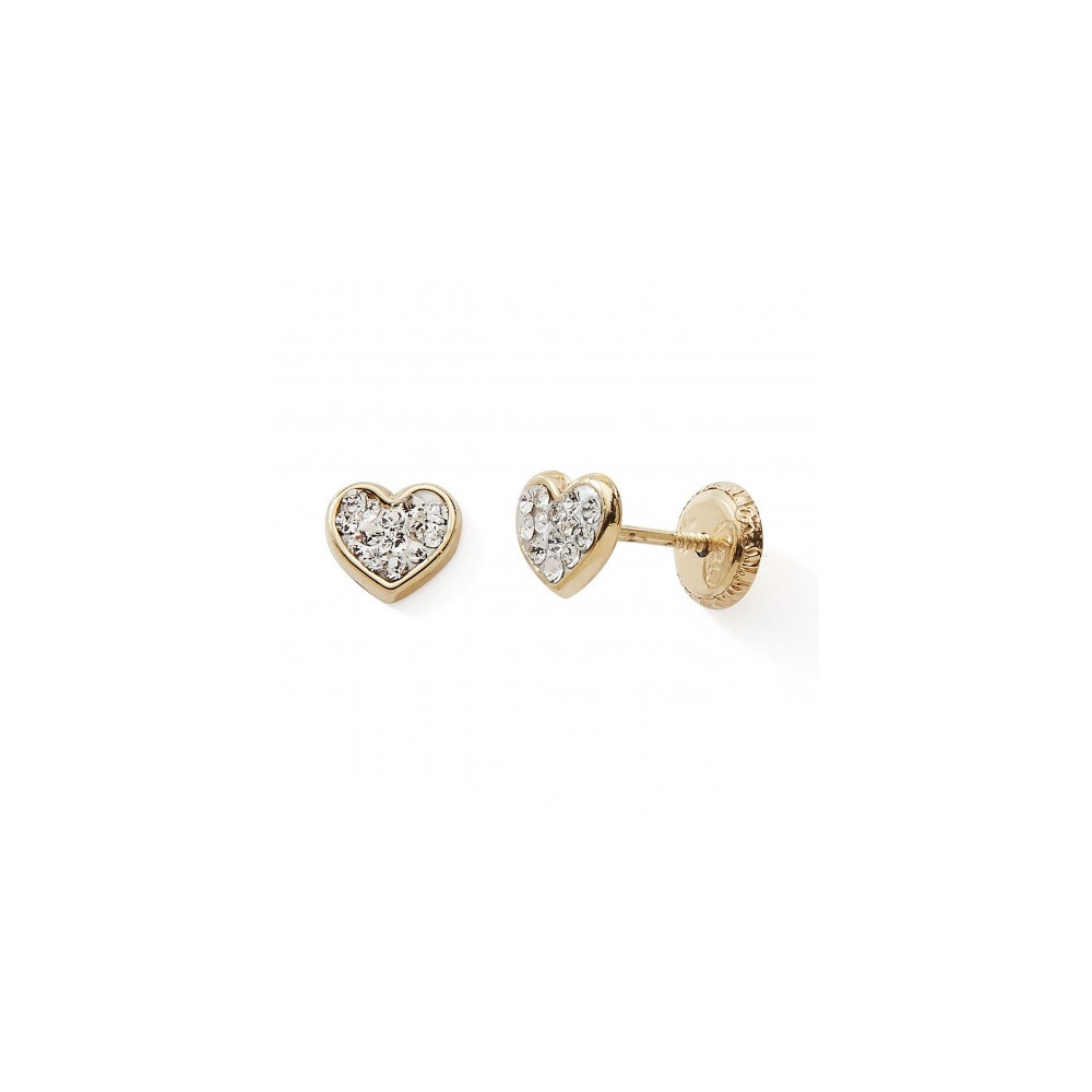 Les Boucles d'oreilles or jaune 375/1000, coeur et cristaux by Stauffer