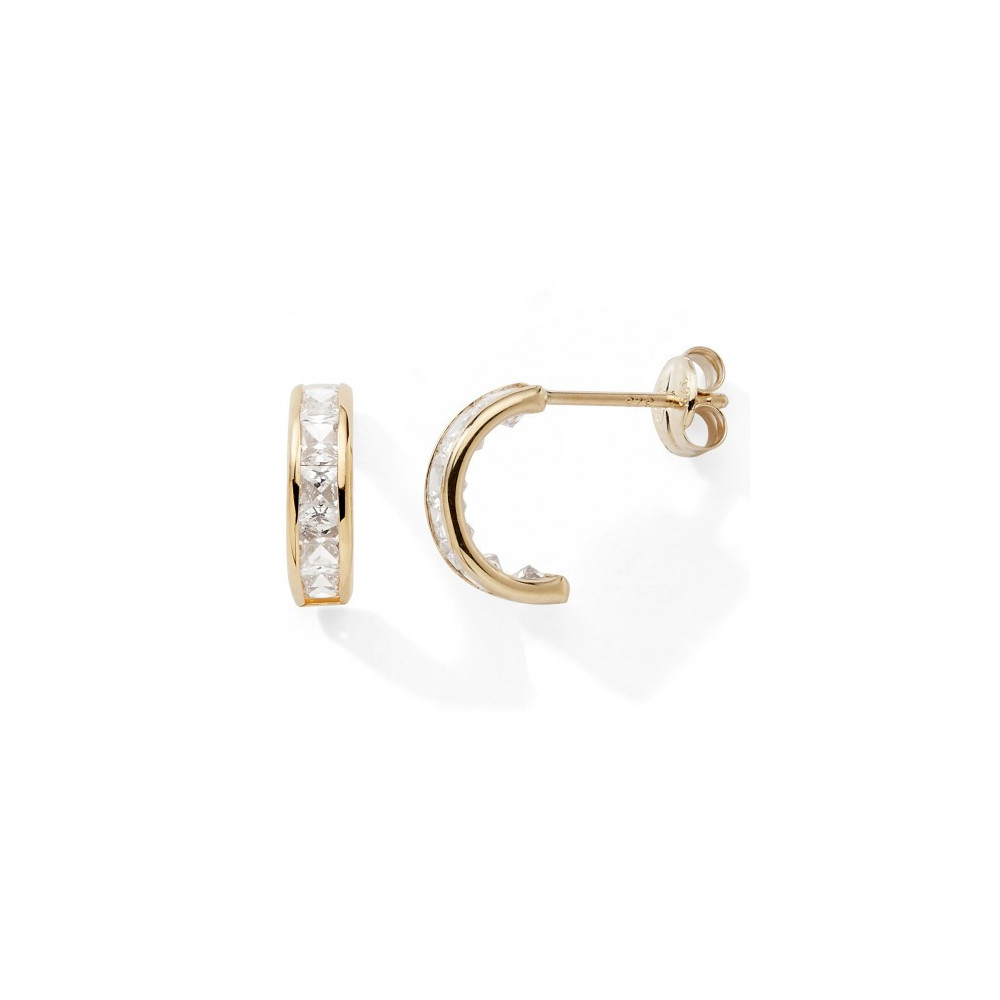 Les Boucles d'oreilles demi-créoles or jaune 375/1000, oxydes de zirconium, by Stauffer