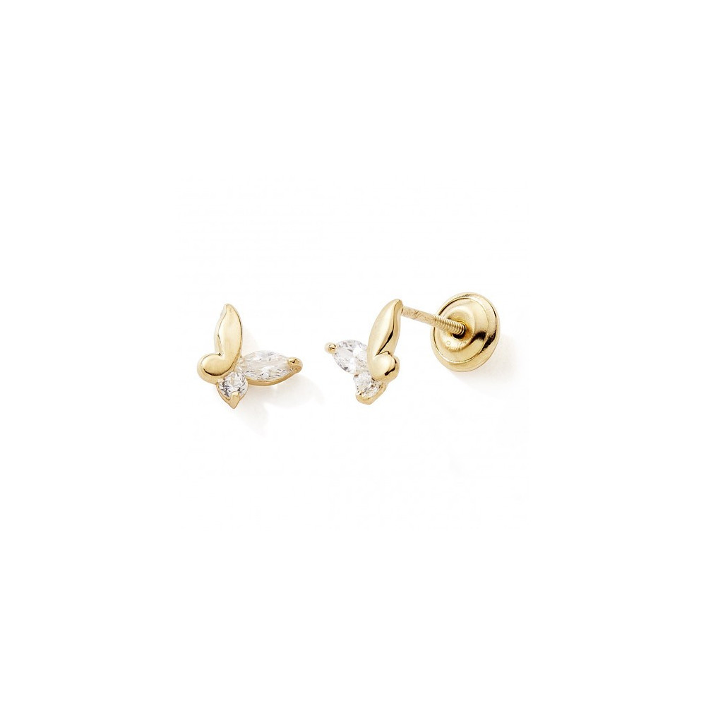 Les Boucles d'oreilles or jaune 375/1000, papillons et oxydes de zirconium by Stauffer