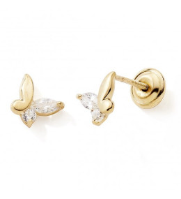 Les Boucles d'oreilles or jaune 375/1000, papillons et oxydes de zirconium by Stauffer