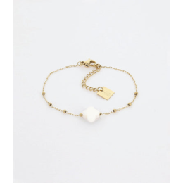 Bracelet Velasquez en acier PVD jaune et agate blanche, ZAG bijoux, SBS7970-01WHT