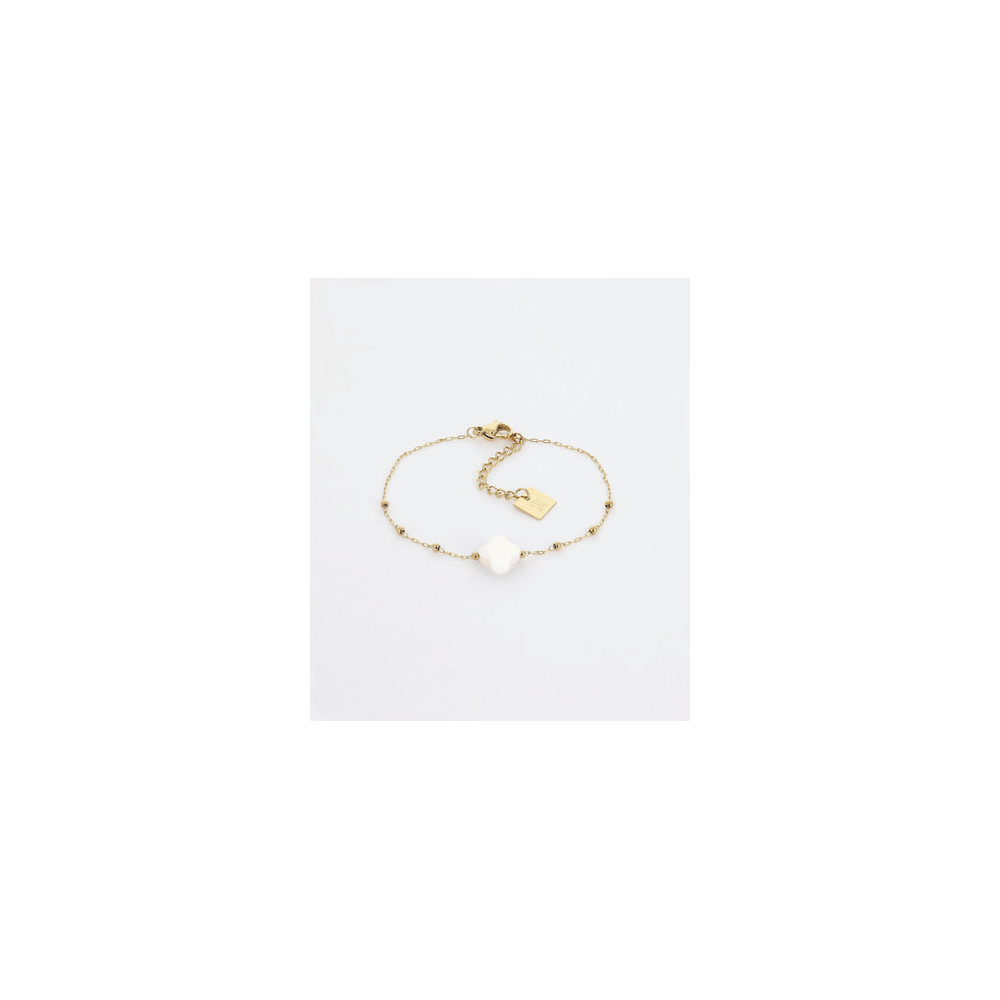 Bracelet Velasquez en acier PVD jaune et agate blanche, ZAG bijoux, SBS7970-01WHT