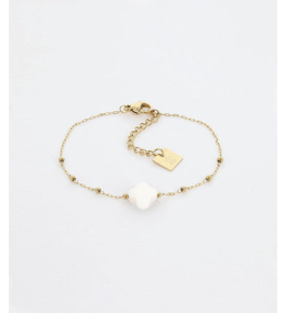 Bracelet Velasquez en acier PVD jaune et agate blanche, ZAG bijoux, SBS7970-01WHT