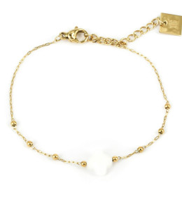 Le Bracelet Velasquez en acier PVD jaune et agate blanche, ZAG bijoux, SBS7970-01WHT