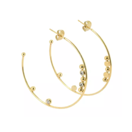 Boucles d'oreilles créoles en acier PVD jaune et oxydes de zirconium ZAG bijoux, SEC18238-01WHT