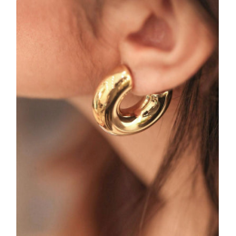 Les Boucles d'oreilles créoles Chantal en acier PVD jaune, diamètre 30mm, ZAG bijoux, SEC21313-01UNI1030