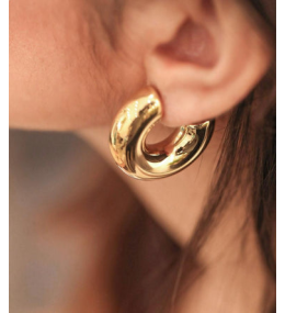 Les Boucles d'oreilles créoles Chantal en acier PVD jaune, diamètre 30mm, ZAG bijoux, SEC21313-01UNI1030