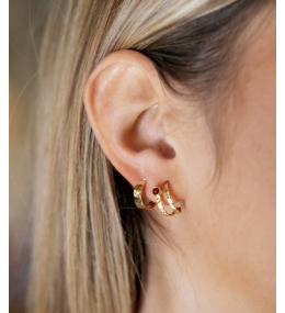 Les Boucles d'oreilles créoles Zaria en acier PVD jaune, diamètre 11mm, ZAG bijoux, SEC22036-01WHT