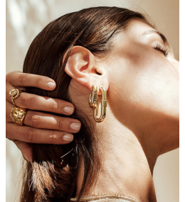 Les Boucles d'oreilles créoles Lafra en acier PVD jaune, ZAG bijoux, SEC24210-01UNI