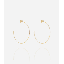 Boucles d'oreilles créoles Romana en acier PVD jaune, diamètre 50mm et oxydes de zirconium ZAG bijoux, SEC25611-01WHT