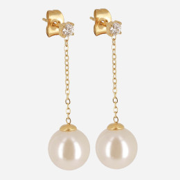 Boucles d'oreilles pendantes en acier PVD jaune et oxydes de zirconium et perles nacrées ZAG bijoux, SEL21944-01SEL