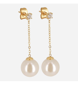 Boucles d'oreilles pendantes en acier PVD jaune et oxydes de zirconium et perles nacrées ZAG bijoux, SEL21944-01SEL