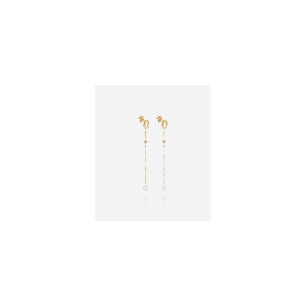 Boucles d'oreilles pendantes Kohi en acier PVD jaune et oxydes de zirconium ZAG bijoux, SEL24328-01WHT