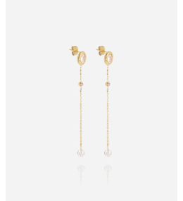 Boucles d'oreilles pendantes Kohi en acier PVD jaune et oxydes de zirconium ZAG bijoux, SEL24328-01WHT