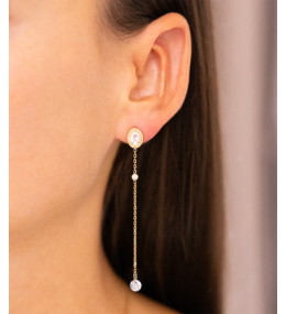 Les Boucles d'oreilles pendantes Kohi en acier PVD jaune et oxydes de zirconium ZAG bijoux, SEL24328-01WHT