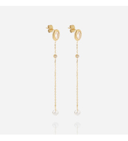 Les Boucles d'oreilles pendantes Kohi en acier PVD jaune et oxydes de zirconium ZAG bijoux, SEL24328-01WHT
