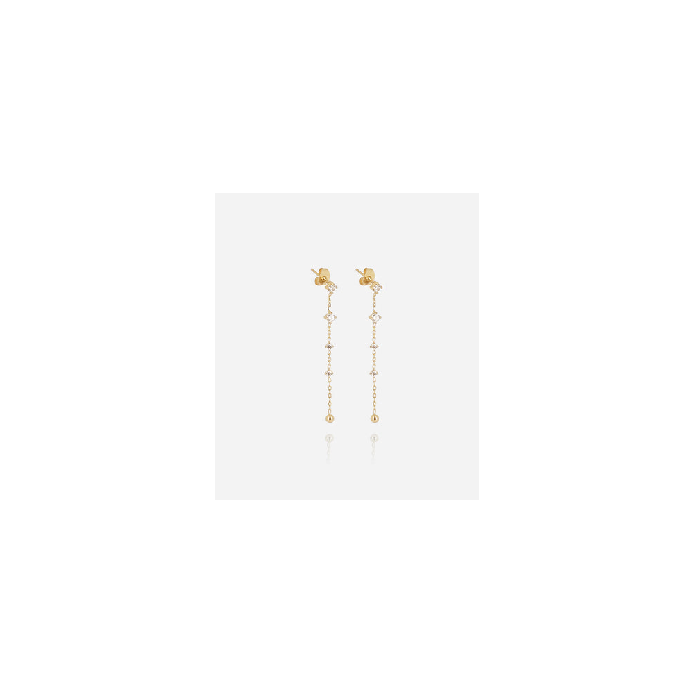 Boucles d'oreilles pendantes Bruma en acier PVD jaune et oxydes de zirconium ZAG bijoux, SEL24468-01WHT