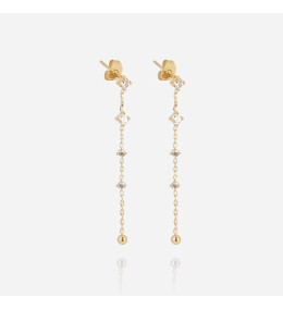 Les Boucles d'oreilles pendantes Bruma en acier PVD jaune et oxydes de zirconium ZAG bijoux, SEL24468-01WHT