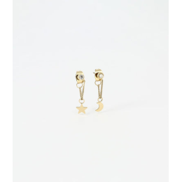 Boucles d'oreilles pendantes Sky en acier PVD jaune et oxydes de zirconium ZAG bijoux, SEM12014-01WHT