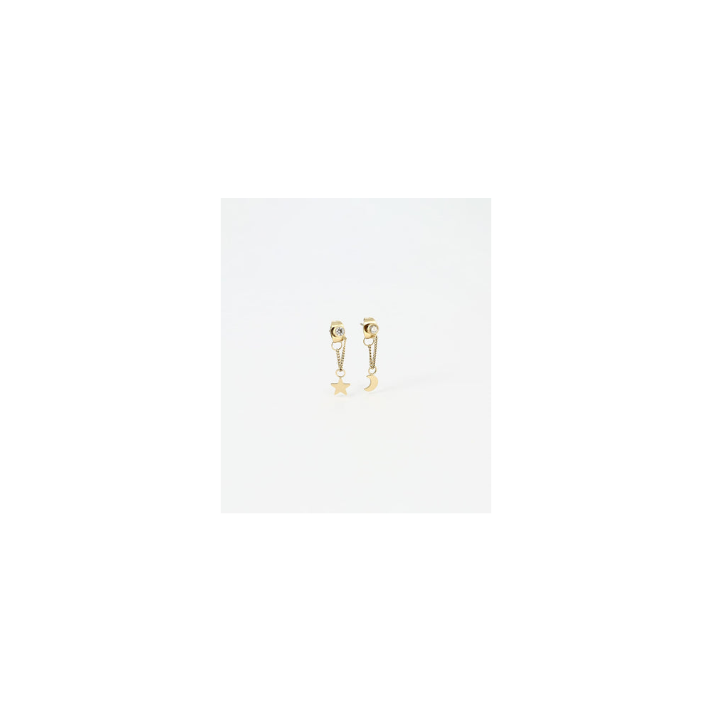 Boucles d'oreilles pendantes Sky en acier PVD jaune et oxydes de zirconium ZAG bijoux, SEM12014-01WHT