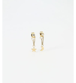 Boucles d'oreilles pendantes Sky en acier PVD jaune et oxydes de zirconium ZAG bijoux, SEM12014-01WHT