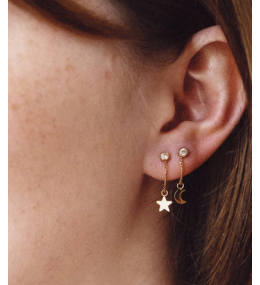 Les Boucles d'oreilles pendantes Sky en acier PVD jaune et oxydes de zirconium ZAG bijoux, SEM12014-01WHT