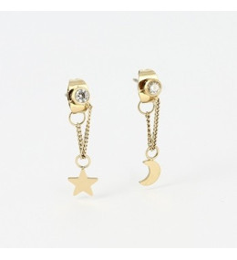 Boucles d'oreilles pendantes Sky en acier PVD jaune et oxydes de zirconium ZAG bijoux, SEM12014-01WHT