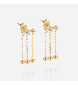 Boucles d'oreilles pendantes Poseidon en acier PVD jaune et oxydes de zirconium ZAG bijoux, SEM24471-01WHT