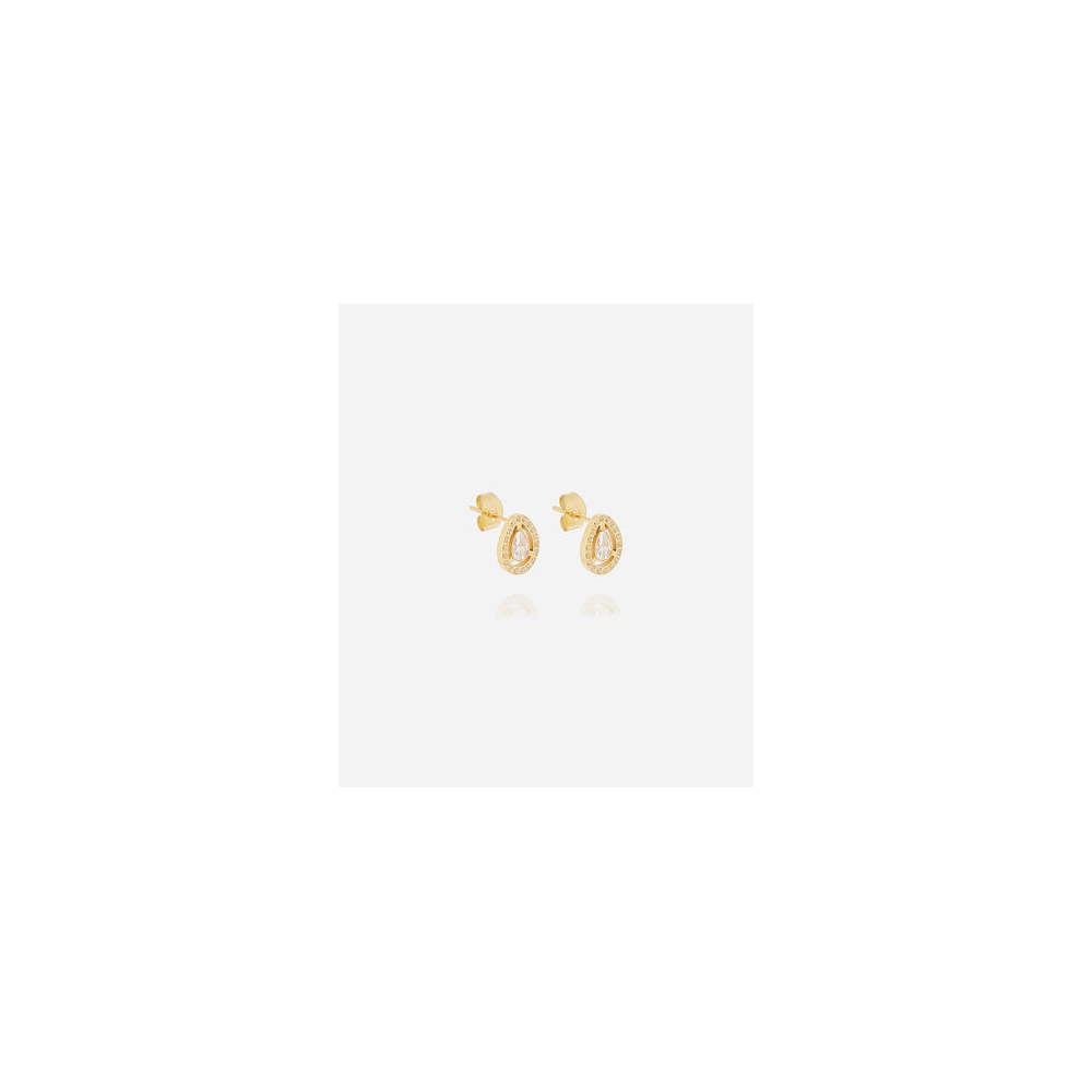 Boucles d'oreilles Dalna en acier PVD jaune et oxydes de zirconium ZAG bijoux, SEP24447-01WHT