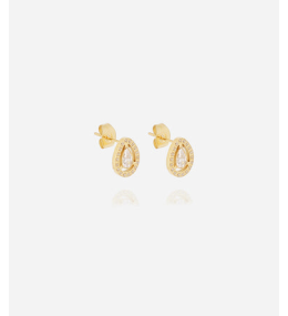 Boucles d'oreilles Dalna en acier PVD jaune et oxydes de zirconium ZAG bijoux, SEP24447-01WHT