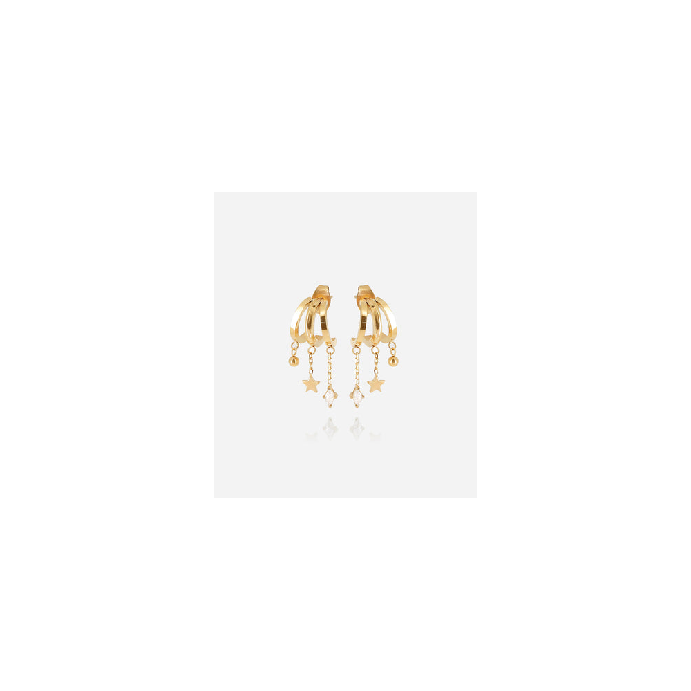 Boucles d'oreilles Abril en acier PVD jaune et oxydes de zirconium ZAG bijoux, SEX25178-01WHT