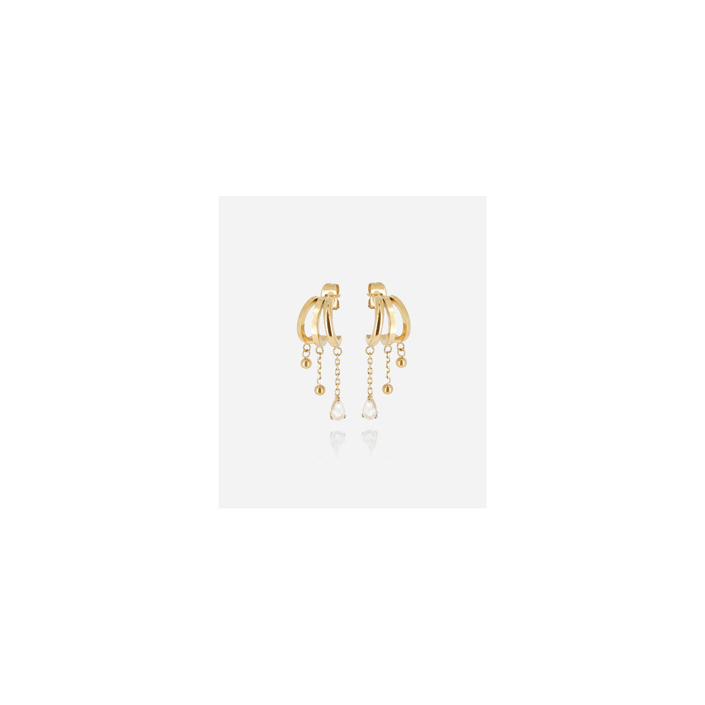 Boucles d'oreilles Pilar en acier PVD jaune et oxydes de zirconium ZAG bijoux, SEX25182-01WHT