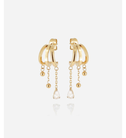 Boucles d'oreilles Pilar en acier PVD jaune et oxydes de zirconium ZAG bijoux, SEX25182-01WHT
