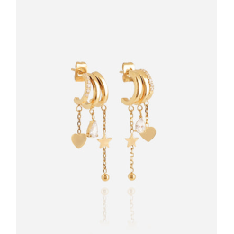 Boucles d'oreilles Beatriz en acier PVD jaune et oxydes de zirconium ZAG bijoux, SEX25183-01WHT
