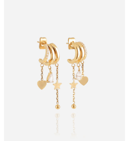 Boucles d'oreilles Beatriz en acier PVD jaune et oxydes de zirconium ZAG bijoux, SEX25183-01WHT