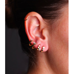 Les Boucles d'oreilles Angela en acier PVD jaune et oxydes de zirconium ZAG bijoux, SEX25185-01WHT