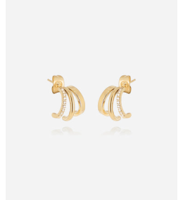 Boucles d'oreilles Virginia en acier PVD jaune et oxydes de zirconium ZAG bijoux, SEX25190-01WHT